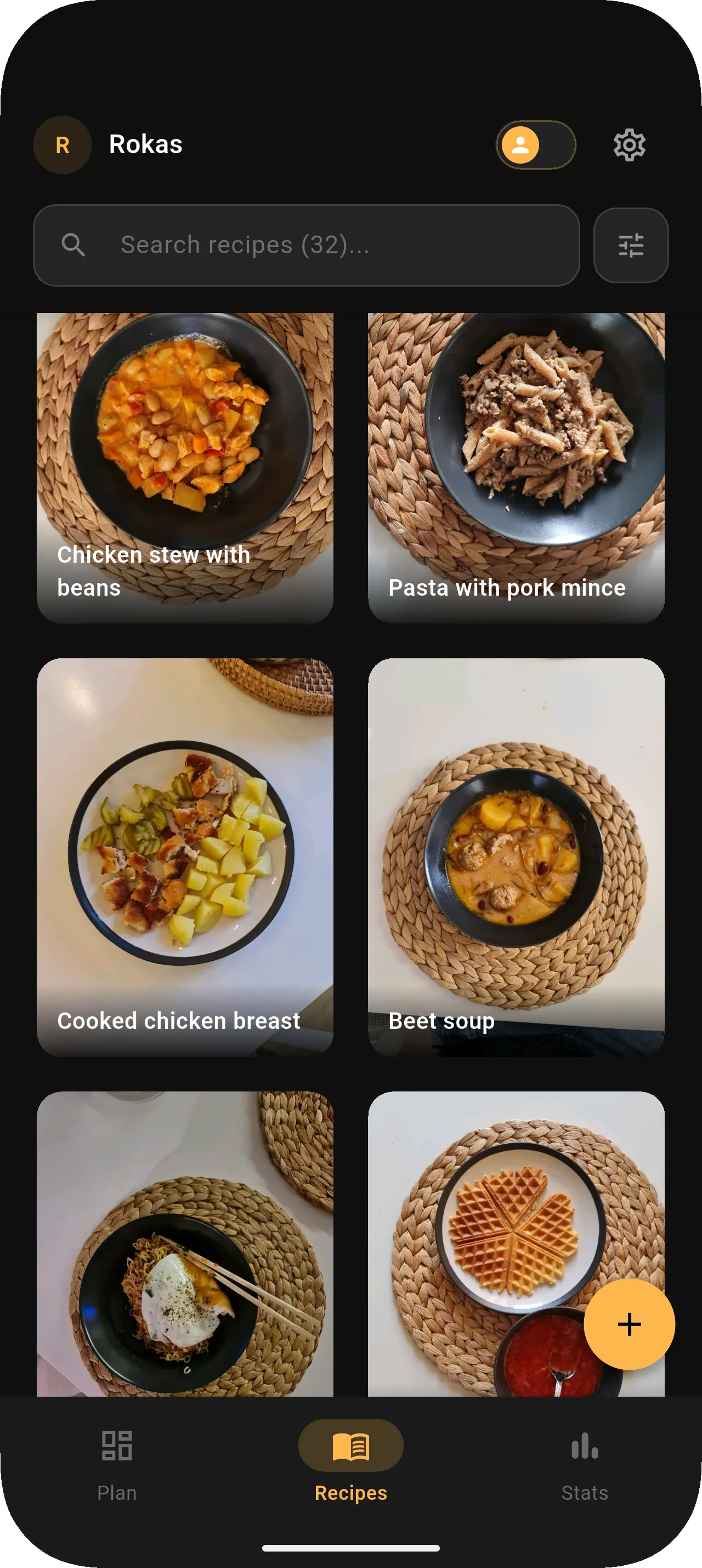 Forkplate recipe collection — browse your recipes in a beautiful grid with photos and labels